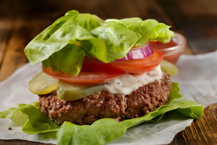 Lettuce wrap burger is a paleo fast food.
