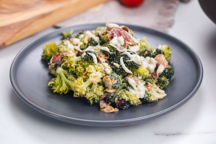 A broccoli bacon salad is a healthy potluck idea