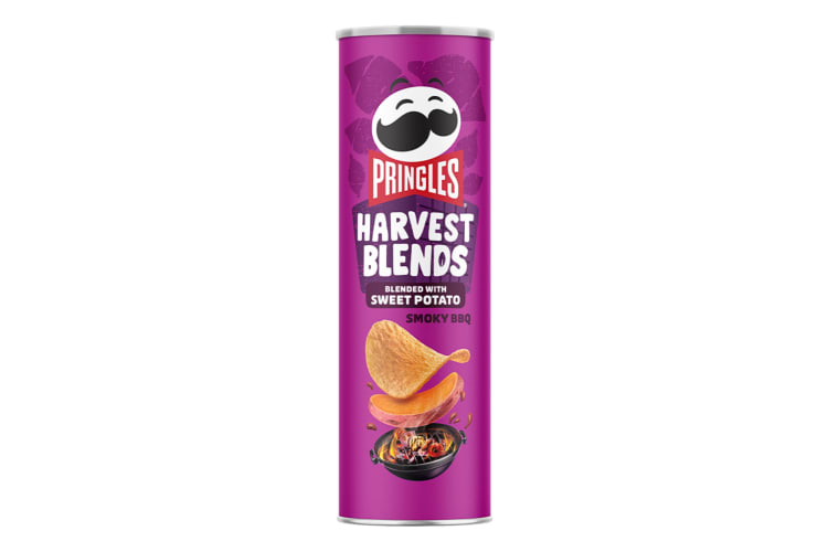 A tube of Harvest Blends Sweet Potato Smoky BBQ Pringles