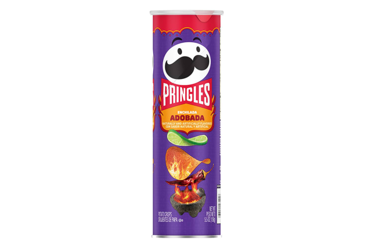 A tube of the Enchilada Adobada Pringles flavor