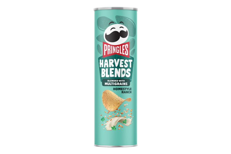 A tube of the Harvest Blends Homestyle Ranch Pringles flavor