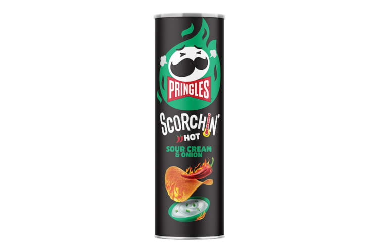 A tube of the Scorchin' Sour Cream and Onion Pringles flavor