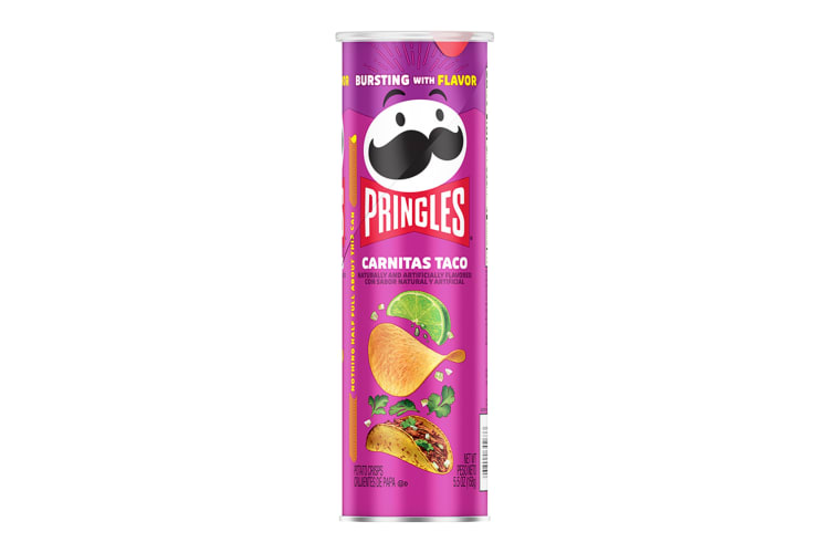A tube of the Carnitas Taco Pringles flavor