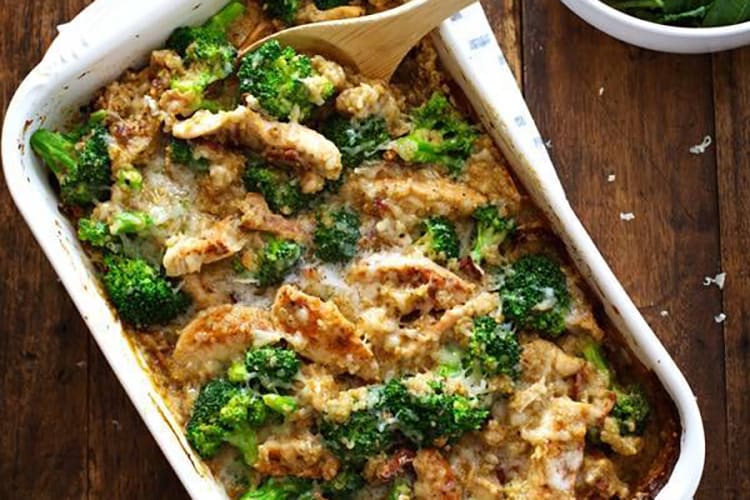 creamy chicken, quinoa and broccoli casserole is good for the body and soul