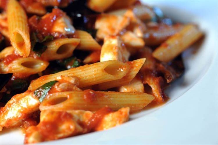 a closeup shot of rigatoni