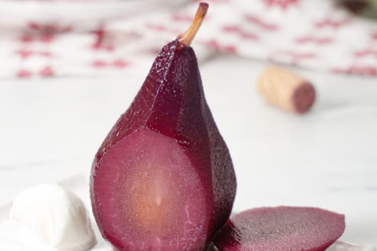 Poached pears in red wine are a romantic dinner idea.