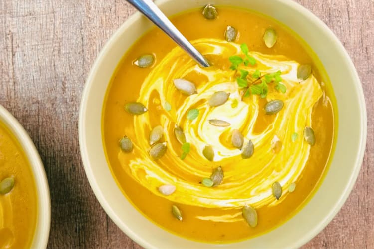 A bowl of pumpkin soup.