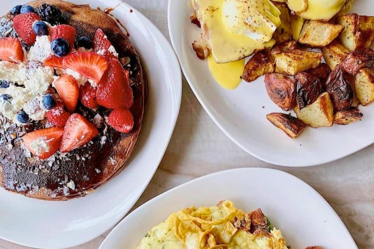 Three different plates of breakfast in Seattle.