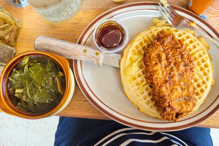 Southern fried chicken and waffles are a standout choice for breakfast in Seattle.