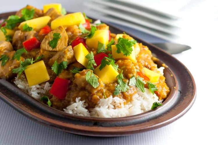 thai mango chicken is bright, sweet and a little spicy