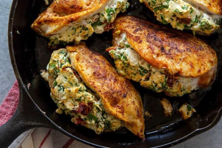 stuffed chicken breast is a quick crowd pleasing meal