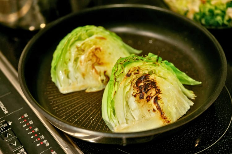 summer cabbage frying on a pan