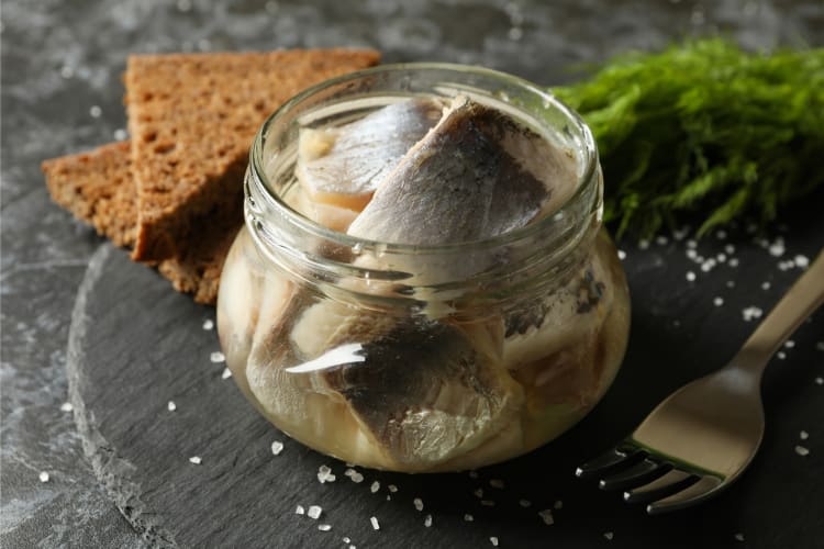 Pickled herring is a tasty Swedish food
