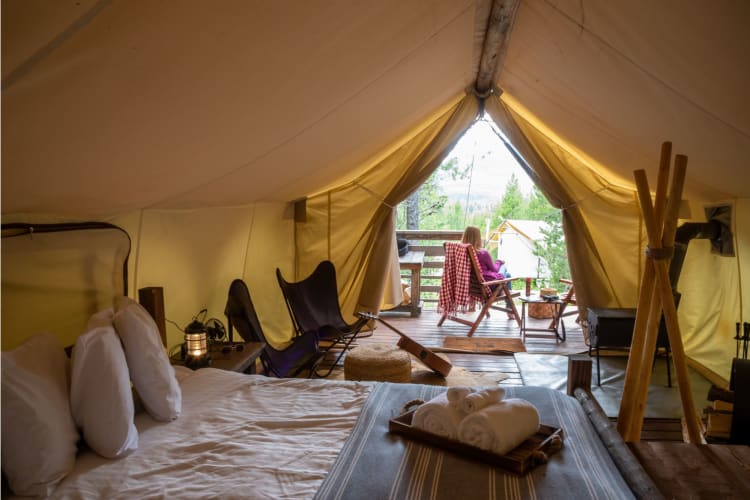 Woman at a glamping