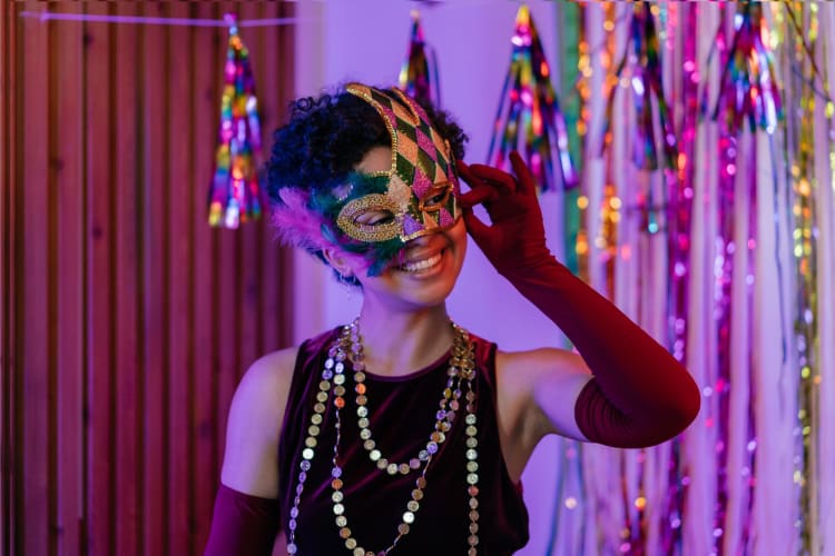 Girl at a masquerade costume party