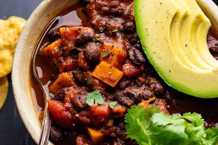 sweet potato black bean chili is sweet and spicy