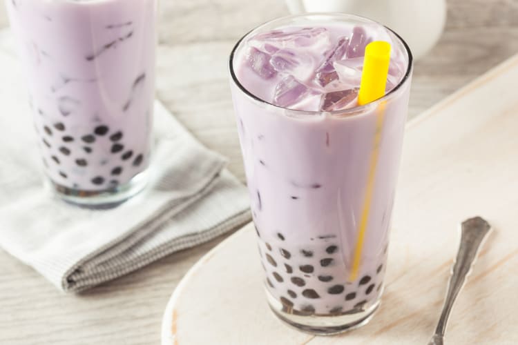 Taro milk bubble tea with tapioca