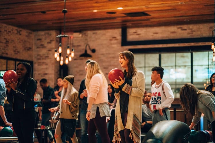 Upscale bowling is a great team building activity in Houston.