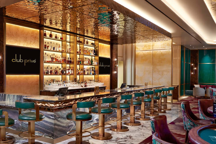 A lit up bar at Bellagio Resort & Casino, a fun place to go for team building activities in Las Vegas