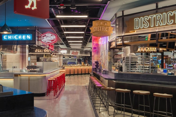 Stalls at Block 16 Urban Food Hall, a pleasant place to go for team building activities in Las Vegas
