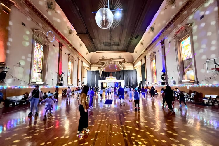 Skating is a fun team building activity in San Francisco.
