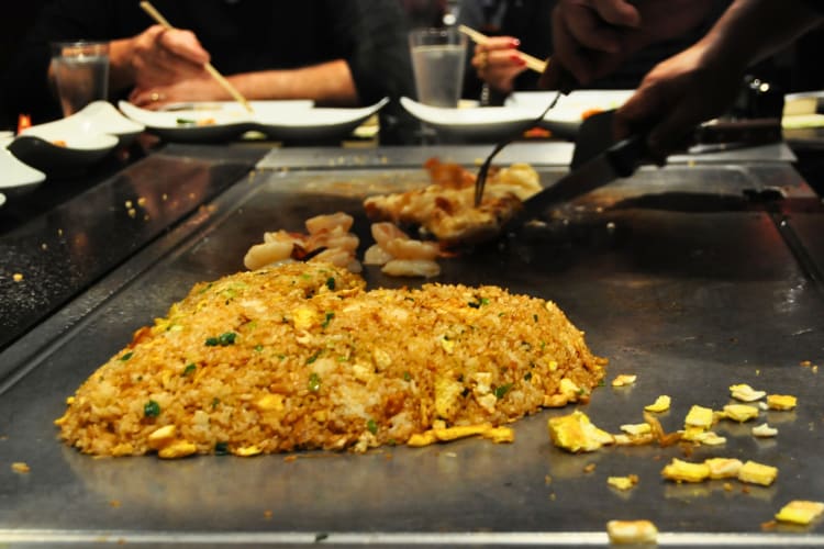 Cooking rice in hibachi