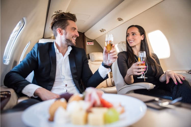 Couple flying first class