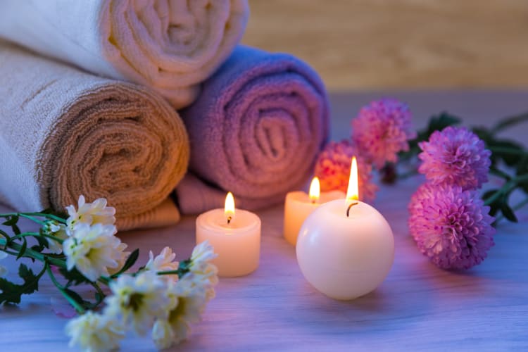 Candles and towels for a spa day