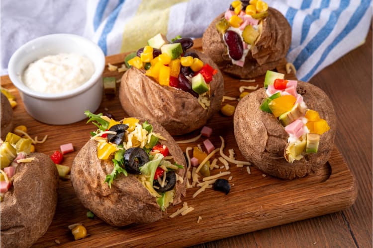 Baked potatoes with toppings