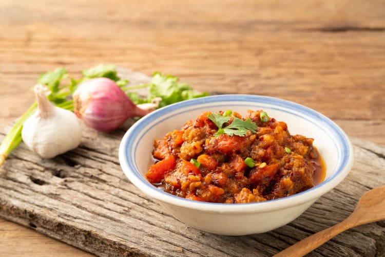 A bowl of Nam Prik, a Thai chili paste.