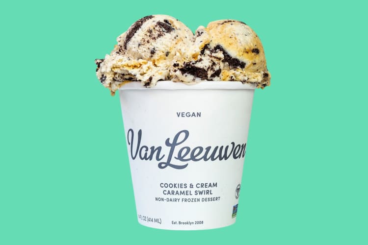 Vegan Cookies & Cream Caramel Swirl is a popular Van Leeuwen ice cream flavor