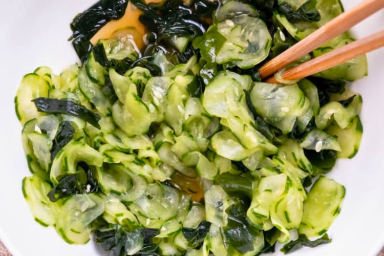 Japanese cucumber salad on a plate.