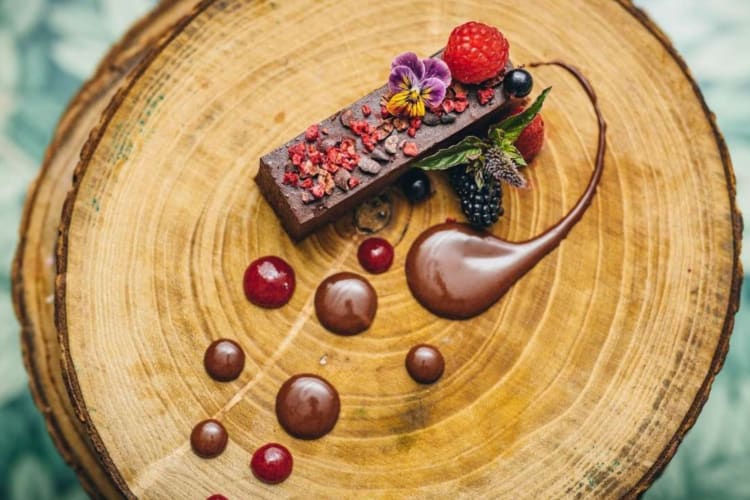 Enjoy a raw chocolate tart at this vegan restaurant in London