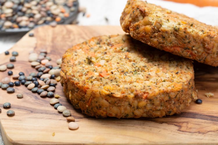 A stack of lentil burgers