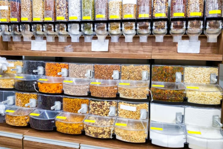 A health store selling an array of seeds and nuts