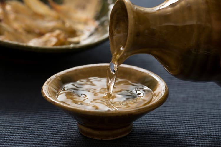 Sake served in a ceramic shot