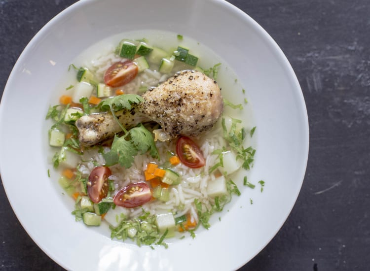 chicken soup with homemade vegetable stock