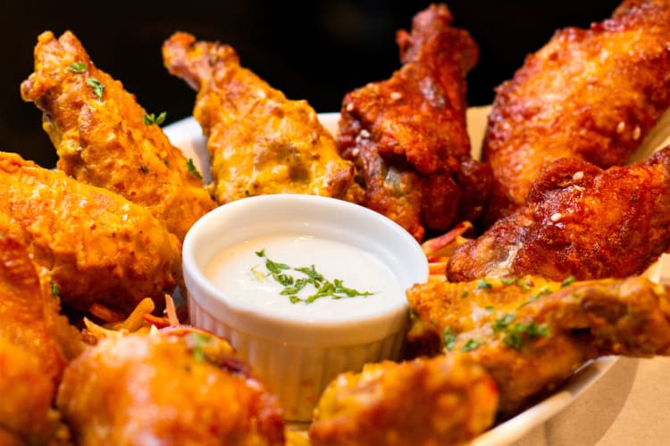 Chicken wings variety served with ranch