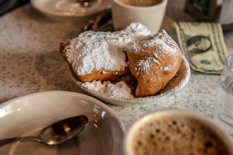 breakfast in New Orleans of beignets and coffee