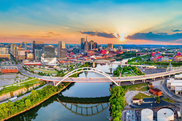 Skyline aerial panorama in Nashville, TN