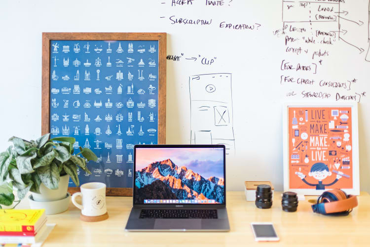 Virtual team building activities: a desk in a home office