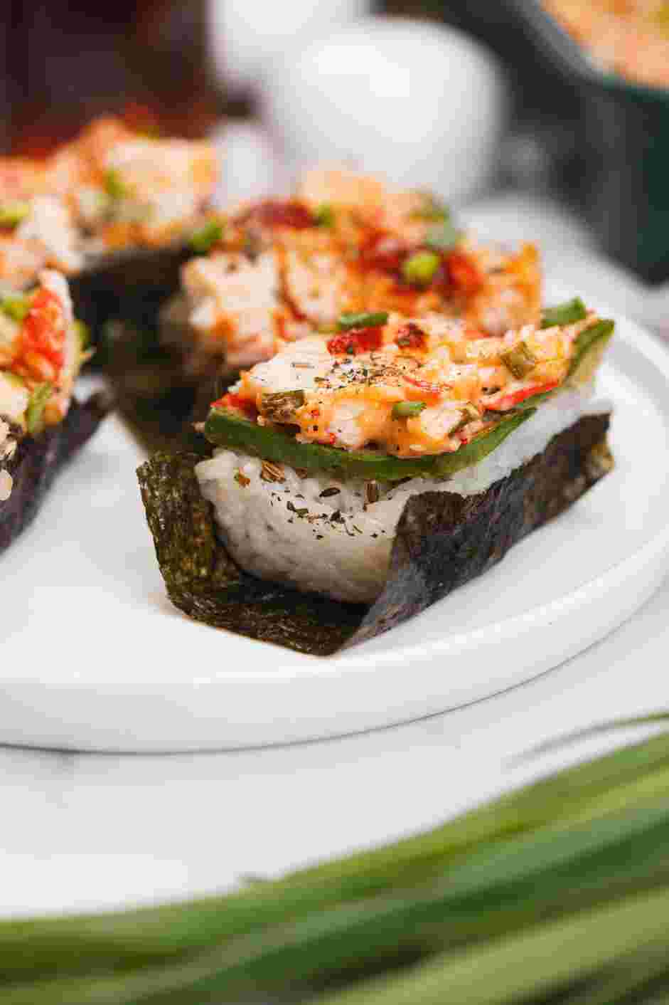 Sushi Bake Recipe: Scoop and serve on top of nori sheets.