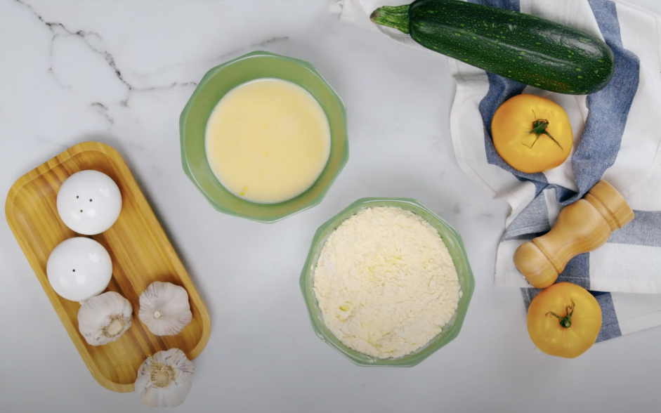 Fried Squash Recipe: In another bowl, whisk together the flour, cornmeal, salt, pepper and garlic powder.