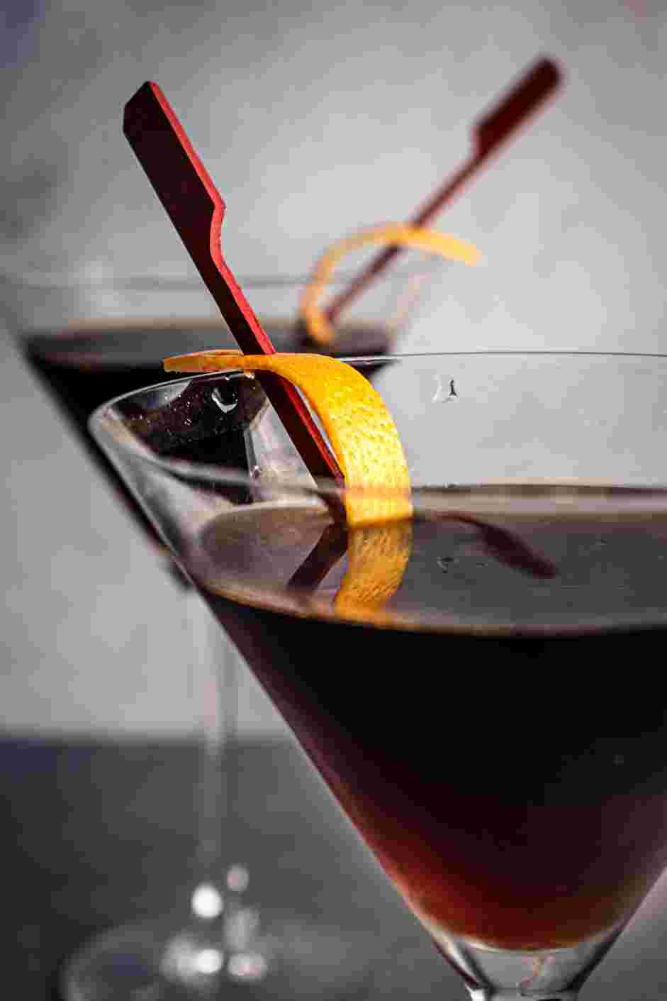 Black Manhattan Recipe: Garnish the Black Manhattan with orange peel.