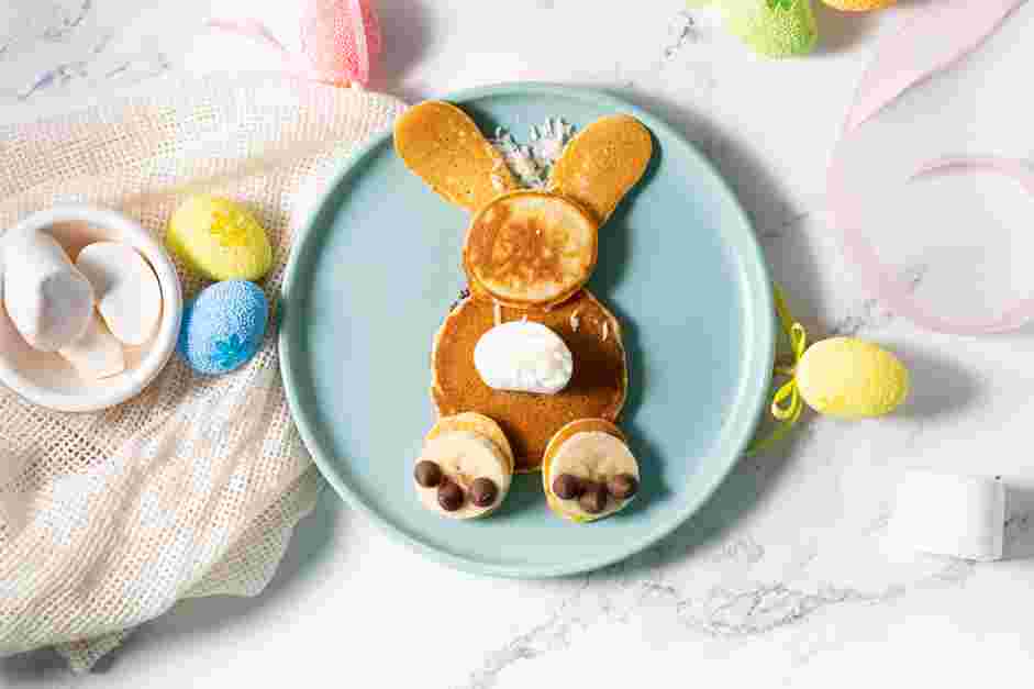 Bunny Pancakes Recipe: Arrange the pancakes on a large plate into the bunny shape.