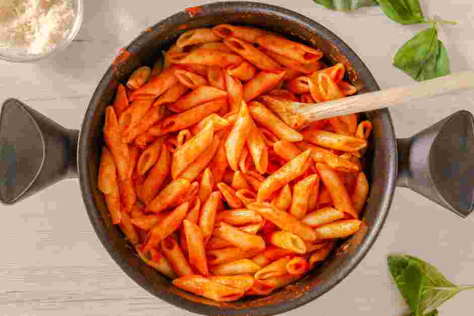 Penne Pomodoro Recipe: Meanwhile, cook the pasta to al dente according to package instructions in generously salted boiling water.