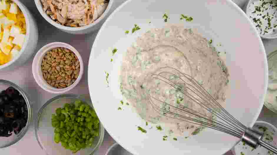 Keto Chicken Salad Recipe: To make the tarragon dressing, whisk together mayonnaise, tarragon vinegar, tarragon, parsley, salt and pepper until combined.