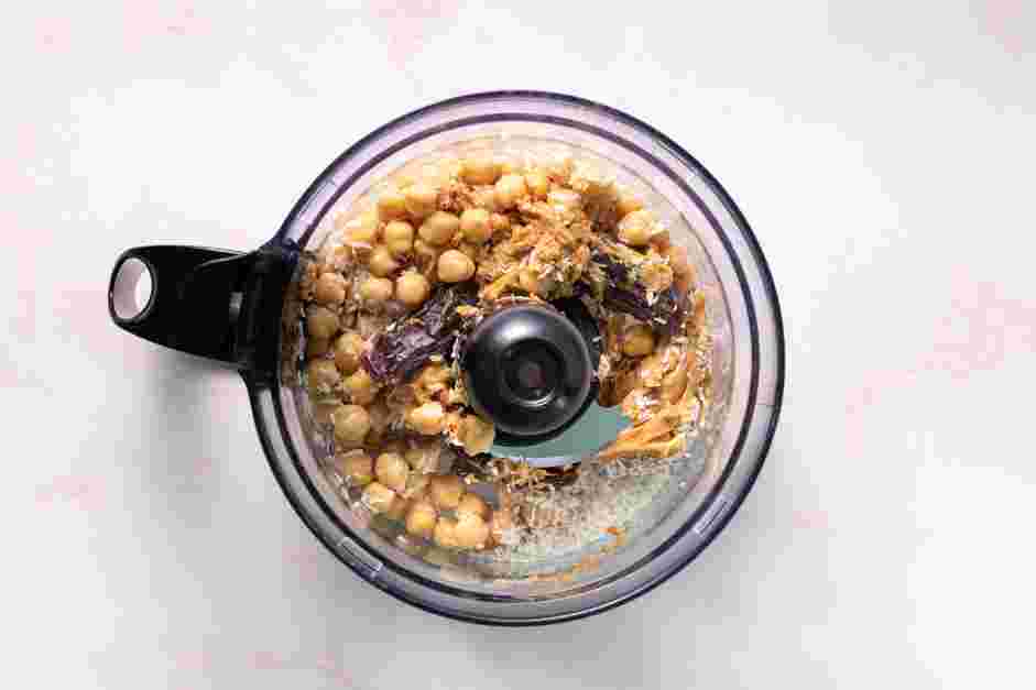 Chickpea Cookie Dough Recipe: Add all ingredients, except dairy-free white chocolate and blueberries, into a food processor.