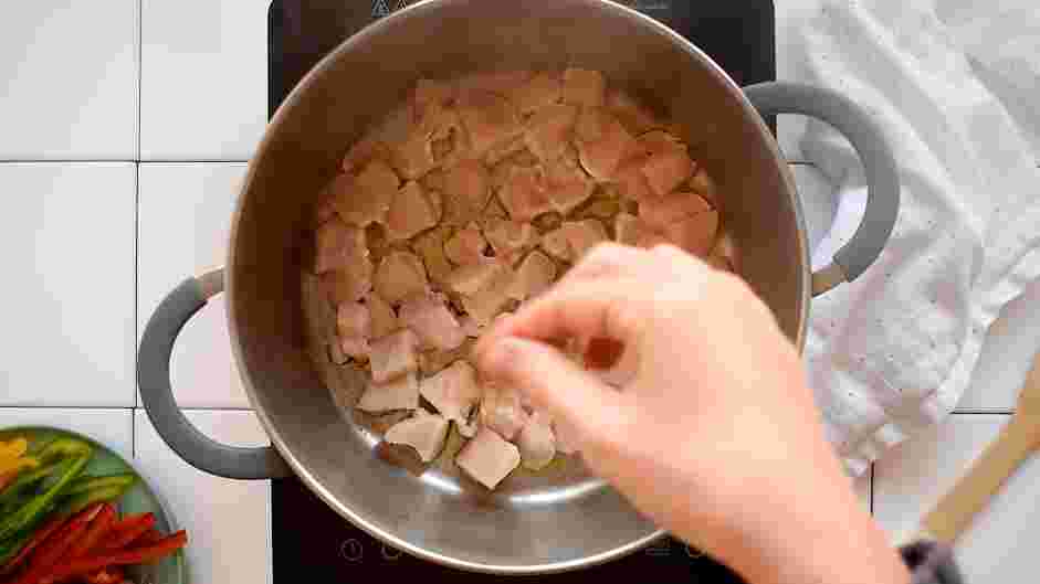 Rasta Pasta Recipe: Bring a large pot to medium heat and add the olive oil.