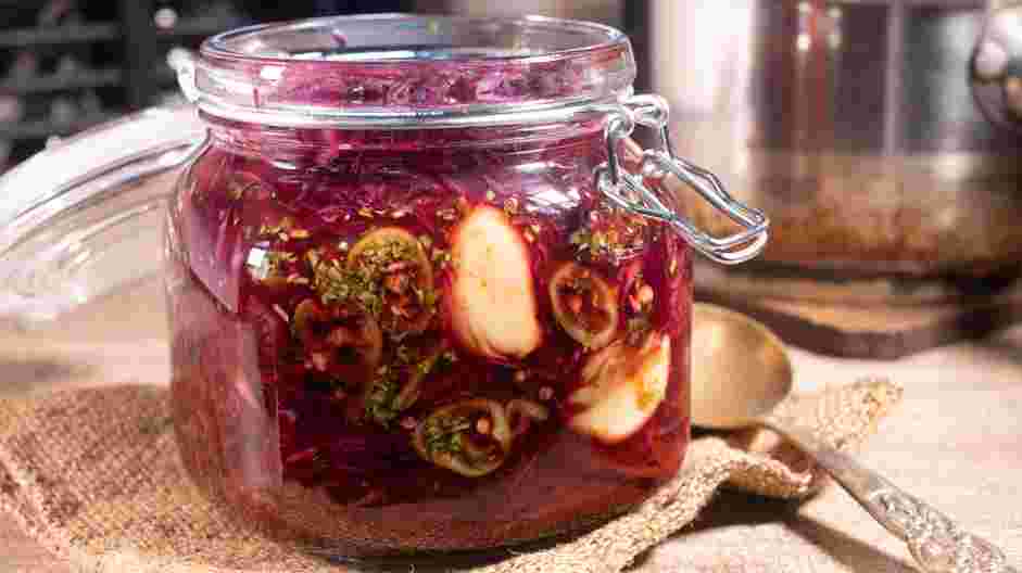 Pickled Red Cabbage Recipe: Squeeze out the cabbage with your hands to remove any excess water still on the leaves.